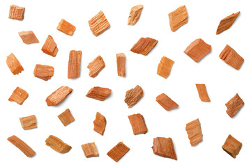 closeup of sandalwood isolated on white, top view