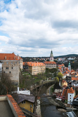 Naklejka na ściany i meble Panoramic view over the old Town of Cesky Krumlov, Czech Republic