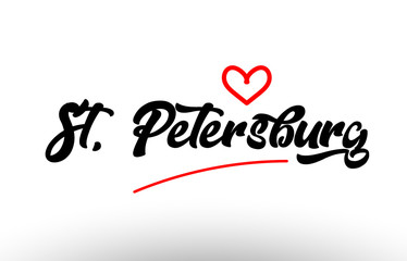 st petersburg word text of european city with red heart for tourism promotio