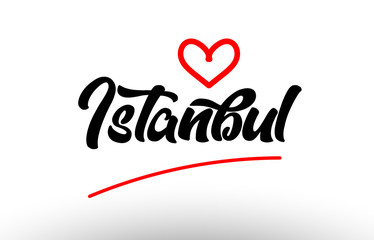 istanbul word text of european city with red heart for tourism promotio