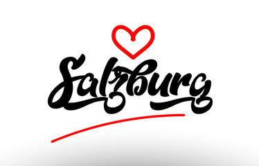 salzburg word text of european city with red heart for tourism promotio