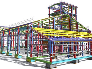 Construction of metal buildings. Engineering background. Construction background. 3D rendering.