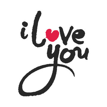 I Love You Calligraphy Lettering with Red Heart
