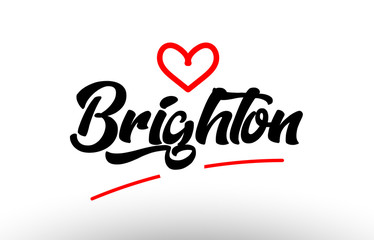 brighton word text of european city with red heart for tourism promotio