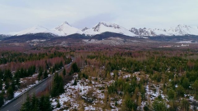 Aerial drone view of Tatra Mountains, Slovakia.