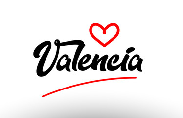 valencia word text of european city with red heart for tourism promotio