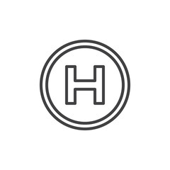 Helipad line icon, outline vector sign, linear style pictogram isolated on white. Helicopter landing pad symbol, logo illustration. Editable stroke