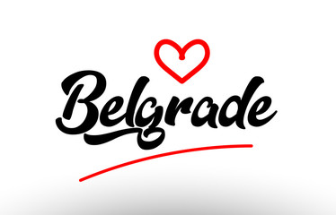 belgrade word text of european city with red heart for tourism promotio