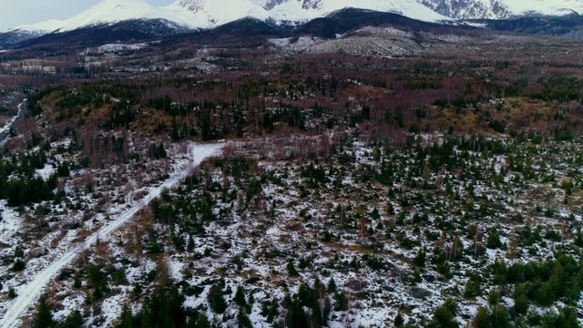 Aerial drone view of Tatra Mountains, Slovakia.