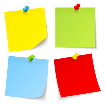 4 Colored Stick Notes Colored Pins Yellow/Green/Blue/Red