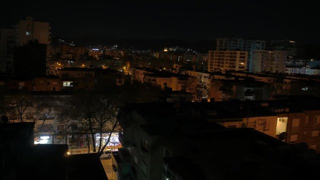 Albania, Tirana. Night and Morning. Time Lapse 