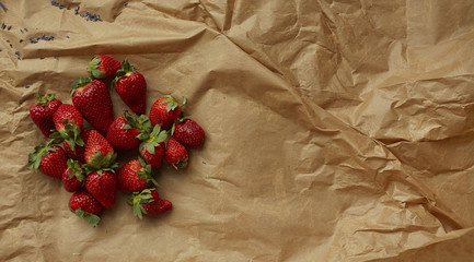 Strawberries on craft paper. 