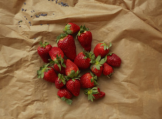 Strawberries on craft paper. 