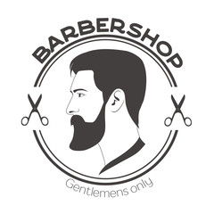 Vector vintage barber shop logo for design. Hipster Man, Hairdresser Logo. retro label badge emblem. Vintage logotype. Man portrait.