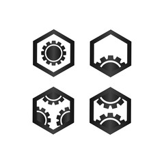 Gear in hexagon automotive logo design template vector