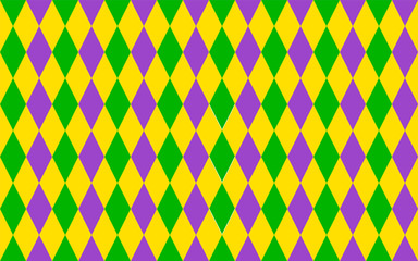Traditional Mardi Gras seamless pattern. Green, purple and yellow geometric vector background. Easy to edit design template for your projects.