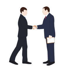 Handshake in office vector illustration. Business man shaking hands. Strong and firm handshake clap.
