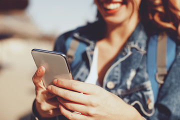 Close-up of woman using smartphone