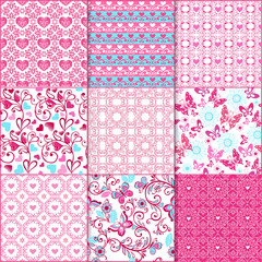 Cute seamless pattern with pink hearts
