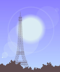 Eiffel tower against the background of the twilight sky. Romantic Paris background for design.