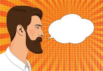 Hipster beard male businessman pop art retro vector illustration. 
