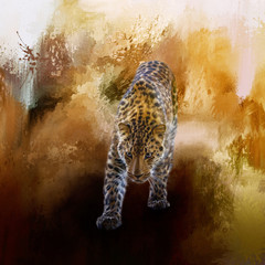 A fantastic painted russian amur leopard with a brown background - obrazy, fototapety, plakaty
