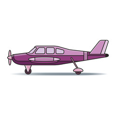 landed purple color small propeller plane vector cartoon