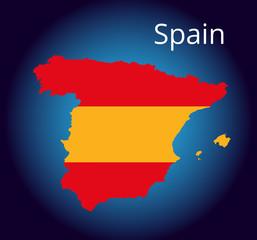 Flag and map of Spain, transportation and tourism concept. Borders of Spain colorful illustration. Spanish map.
