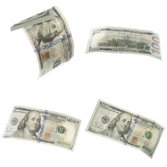 Collage of american dollars banknotes isolated on white background