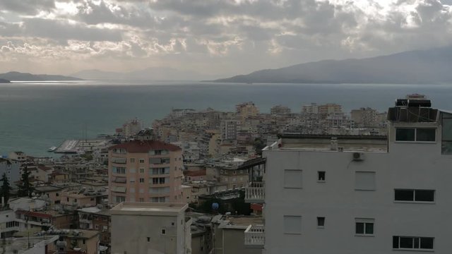 Albania, Saranda. City on the Ionian Coast. Time lapse. December 2017