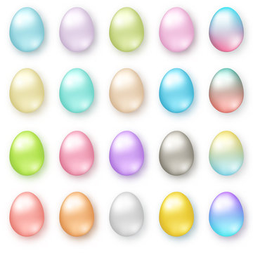 Set of realistic eggs on white background. Easter collection