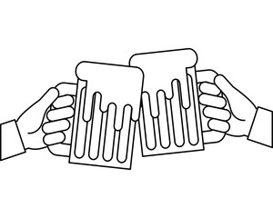 hands holding beer mug foam vector illustration outline design