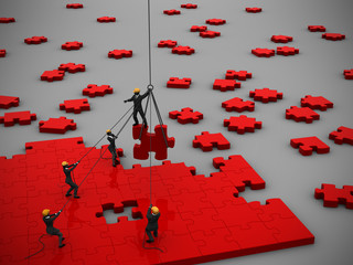 Company teamwork to manage a project of red jigsaw puzzle as 3d render.
A great company teamwork to manage a project of red jigsaw puzzle pieces inspired by a great leader.