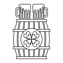 wooden barrel with two beer and clover vector illustration outline design