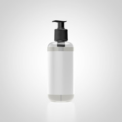 transparente Kosmetikflasche mit weißem Ettikett