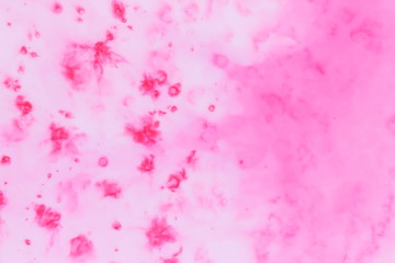 Abstract white pink paint background on liquid, pink holographic stains on milk, cosmic pattern, minimalism, pop art texture for designer, art