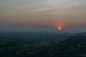 Beautiful sunset view from Hanuman Temple, Hampi, South India