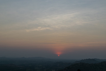Obraz premium Beautiful sunset view from Hanuman Temple, Hampi, South India