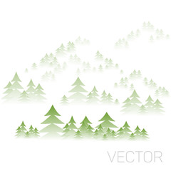 Vector hills, mountains of green pines.