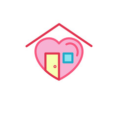 Love with house door,  window and roof Icon. Simple Heart Illustration Line Style Logo Template Design. 
