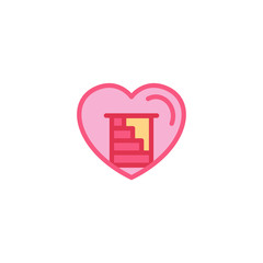 Fototapeta premium Love with Door and Stairs Icon. Simple Heart Illustration Line Style Logo Template Design. 