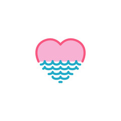 Love with sea, ocean, water Icon. Simple Heart Illustration Line Style Logo Template Design. 