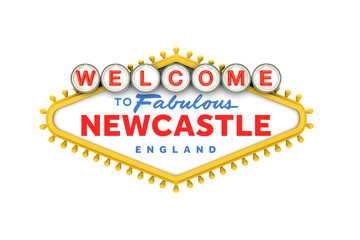 Welcome to Newcastle sign in classic las vegas style design . 3D Rendering