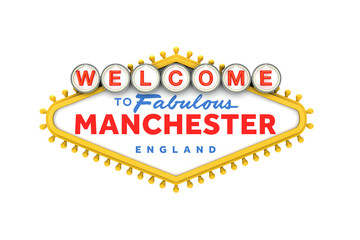 Welcome to Manchester sign in classic las vegas style design . 3D Rendering