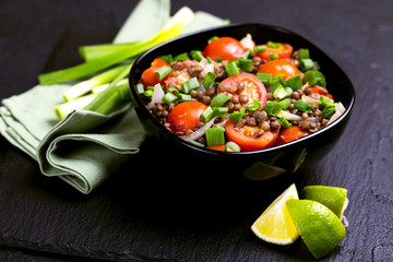 Indian lentil salad with veggies. Healthy food, vegetarian and vegan