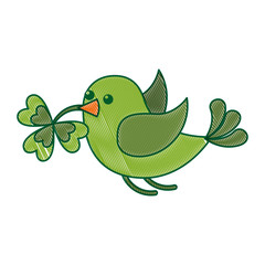 green bird flying with clover in beak vector illustration drawing image design