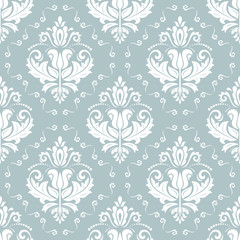 Fototapeta na wymiar Classic seamless vector pattern. Damask orient light blue and white ornament. Classic vintage background