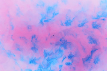 Abstract blue pink paint background on liquid, blue pink holographic stains on milk, holographic cosmic pattern, minimalism, pop art texture for designer, art