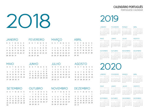 Portuguese Calendar 2018-2019-2020 vector