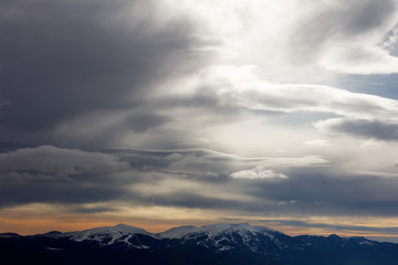 Sunset on Font Romeu ski resort in the Pyrenees mountains